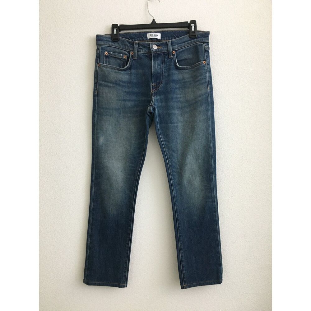 Buck Mason Jeans Mens 29 Slim Fit Blue Stretch Denim Made in USA Cropped
